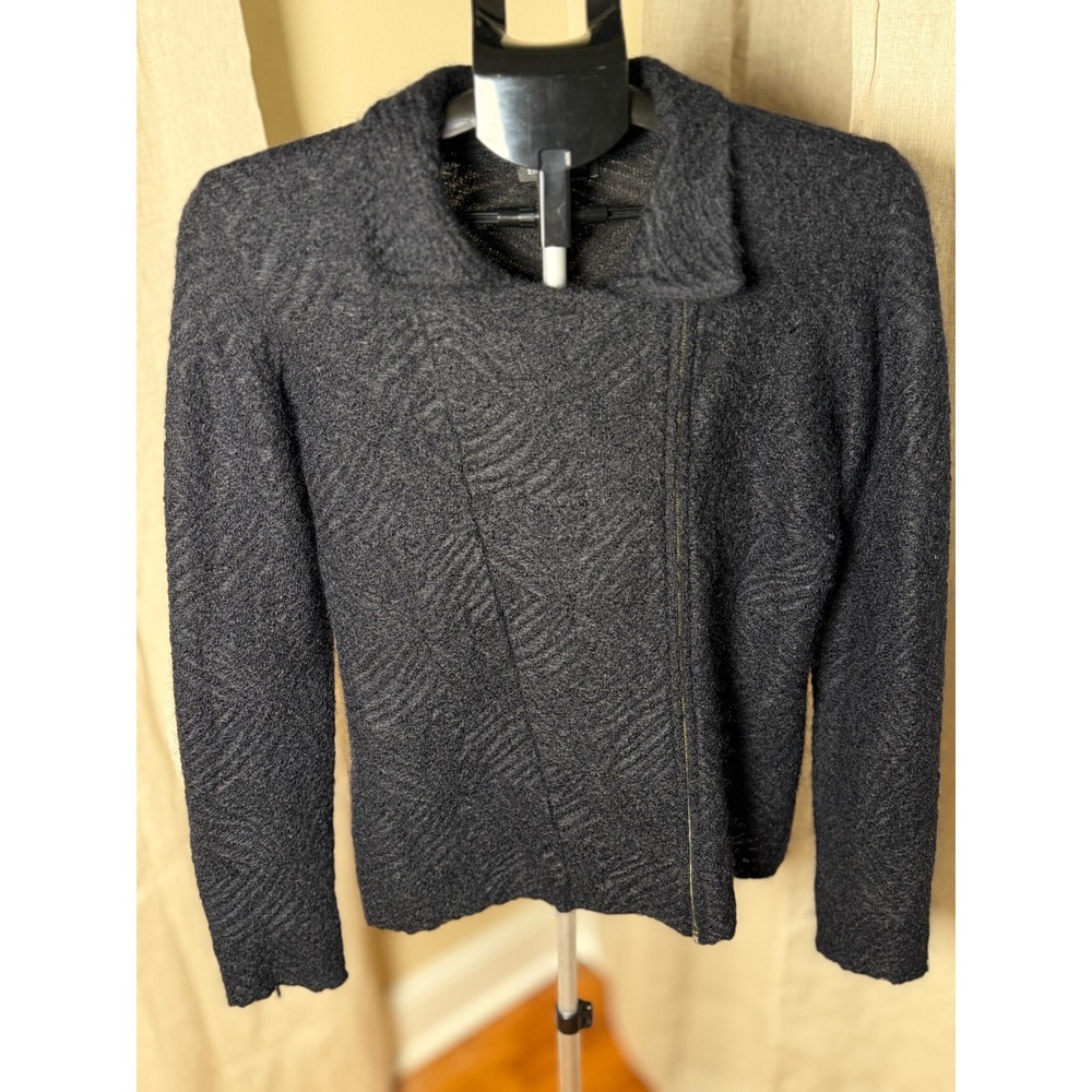 Eileen Fisher Mohair Cat's Eye Textured Asymmetrical Jacket Cardigan S Black